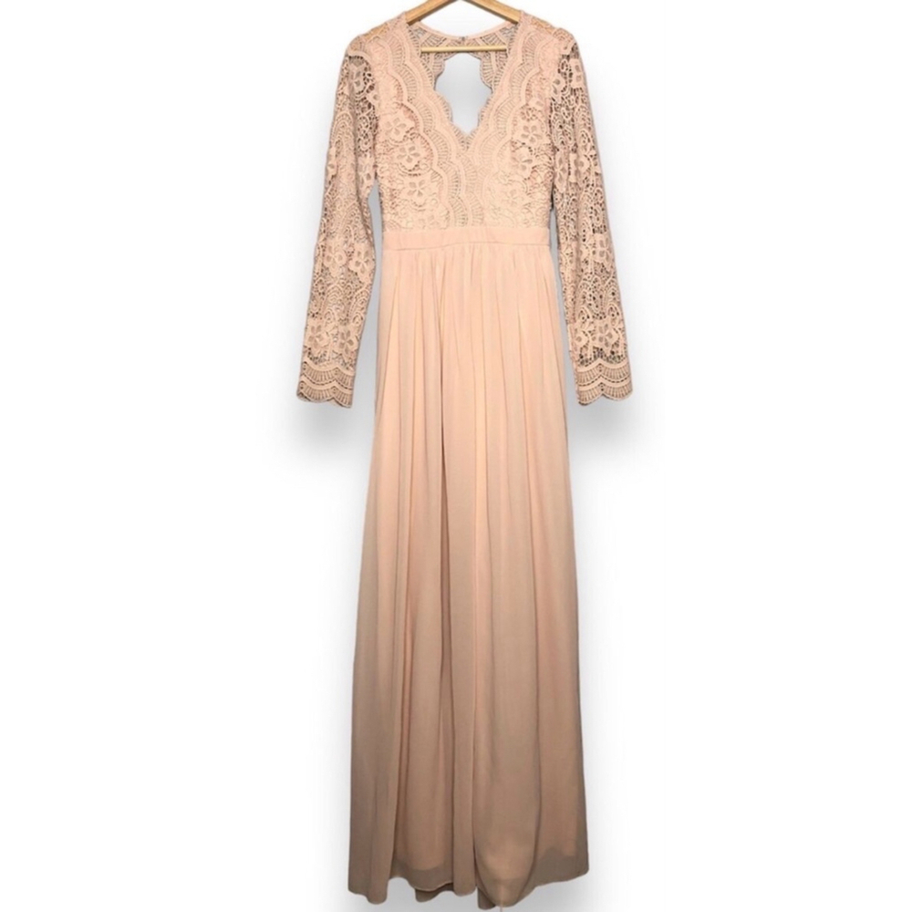 Lulu's Dusty Blush Lace Long Sleeve Maxi Gown